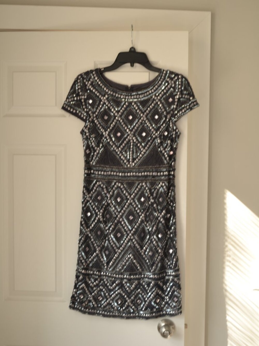 Beaded Short Sleeve Sheath Dress